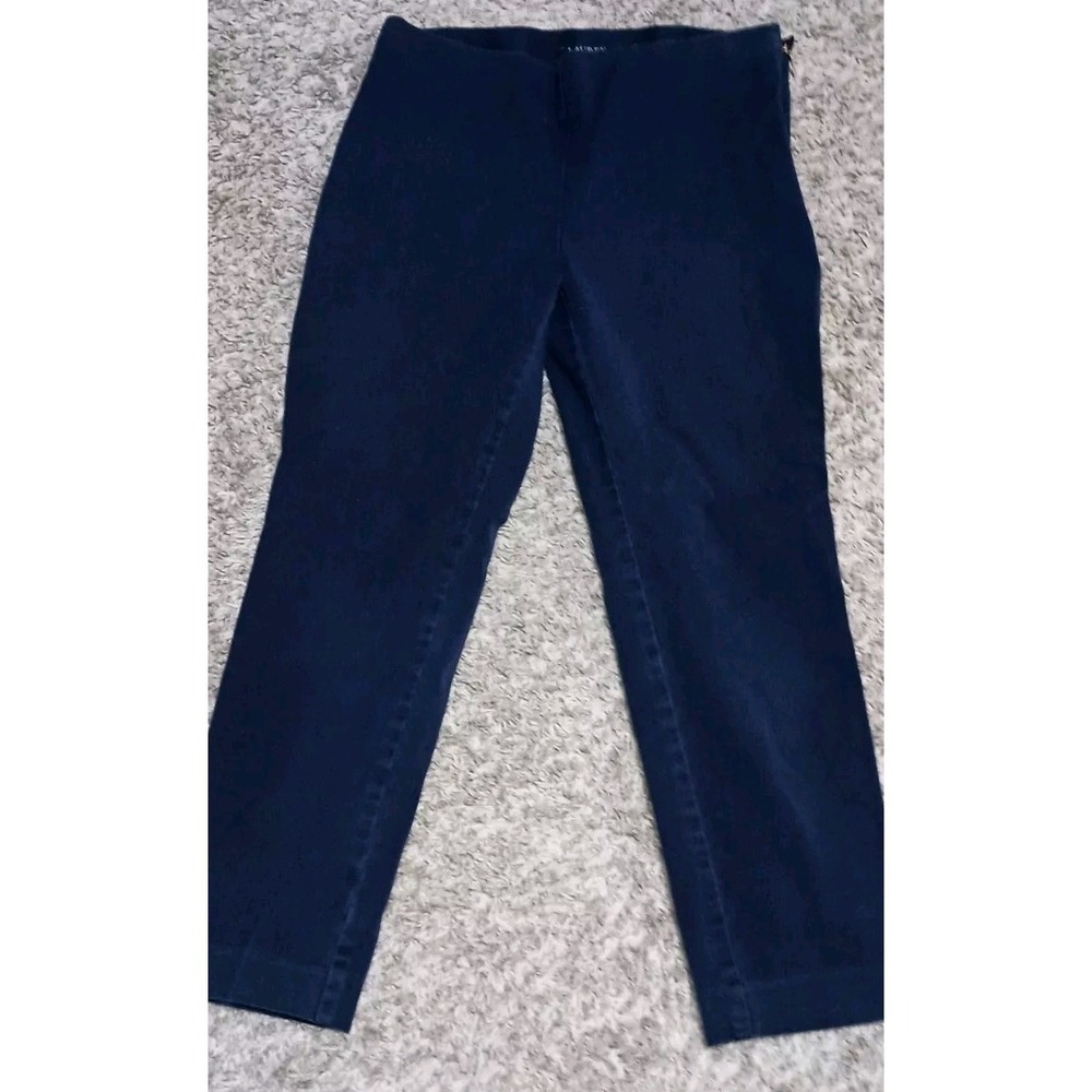 Women's Lauren Ralph Lauren Pants Size 4 Color Blue Stretch Gold Zipper Viscose